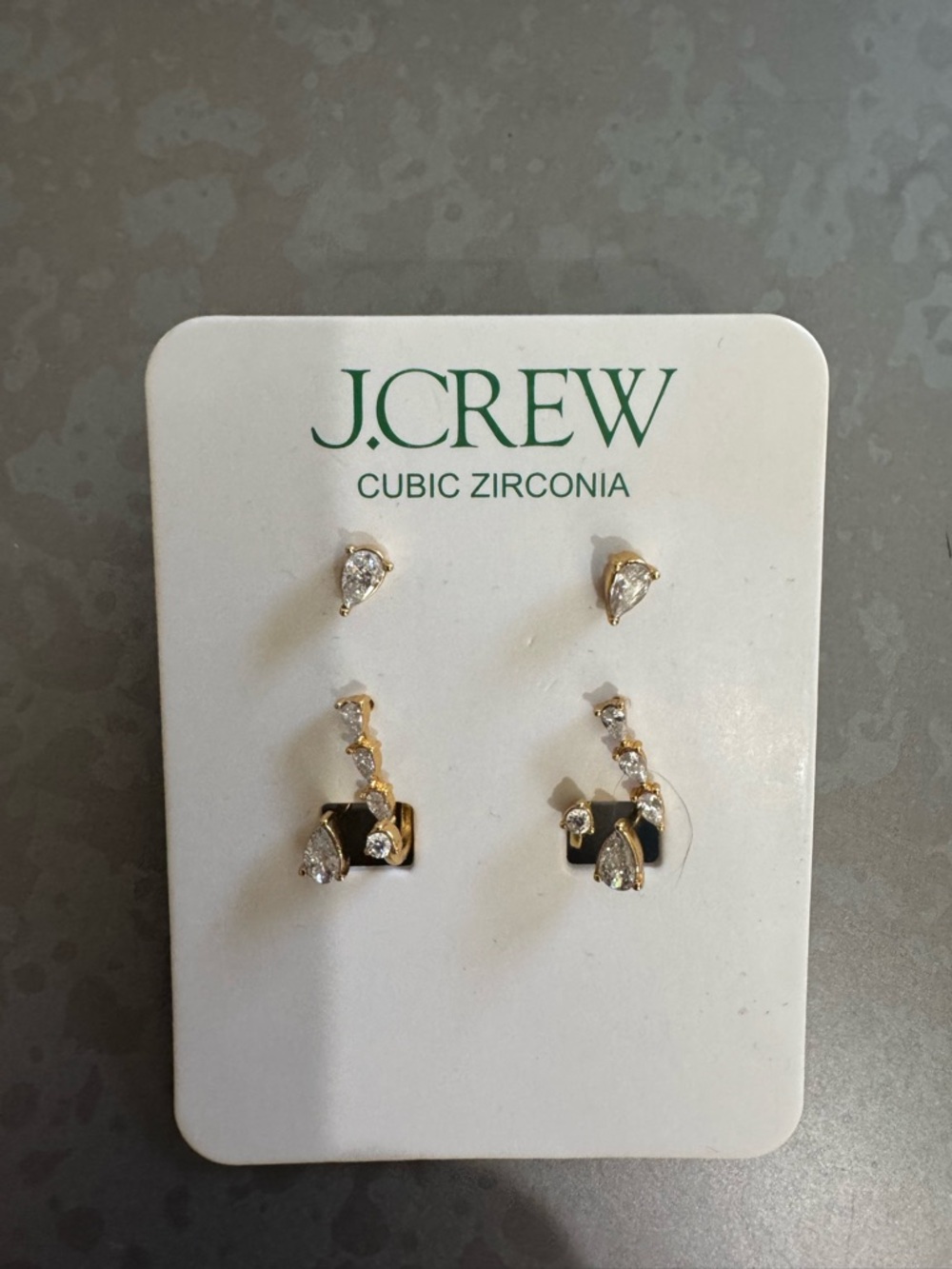 J. Crew Gold Tone Cubic Zirconia Drop and Stud Earring Set